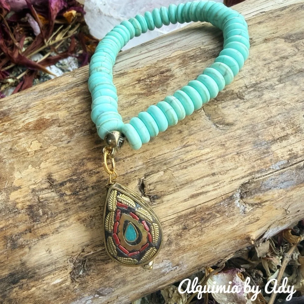 Turquoise and gold Pearl Drop Earrings